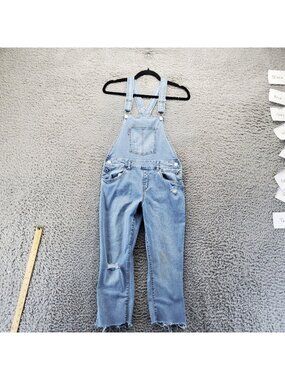 Levis Overalls Girls 16 Blue Distressed Raw Hem Classic Denim Casual